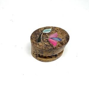 VINTAGE Enamel Inlay Marble trinket Box India Made Floral small trinket shelf